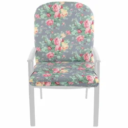 Poduszka na fotel ogrodowy, pojedyńcza sztuka, szara z kolorowym kwiatowym wzorem.