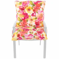 Poduszka na fotel ogrodowy, pojedyncza sztuka, w kolorowy kwiatowy wzór.