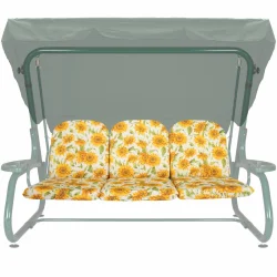 Poduszki ogrodowe na huśtawkę 180cm w słonecznikowy wzór. Kolory dominujące: żółty i zielony.