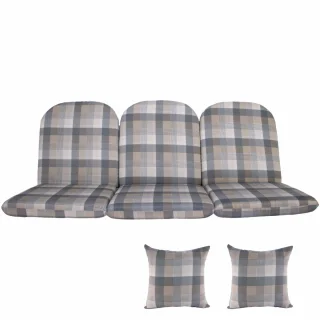 Poduszki ogrodowe 180cm na ławkę, komplet z jaśkami, w szaro-beżową kratę. Idealne do ogrodu lub na taras.