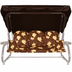 Poduszki ogrodowe 180cm na huśtawkę, komplet z jaśkami i daszkiem, brązowe w kwiatowy wzór.