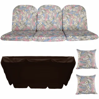 Poduszki ogrodowe 180cm na ławkę z jaśkami i daszkiem, kwiatowy wzór w pastelowych kolorach.