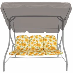 Poduszki na huśtawkę ogrodową z wzorem słoneczników. Kolorowe siedzisko do ogrodu.