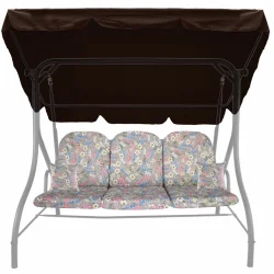 Poduszki ogrodowe na huśtawkę, rozmiar 150 cm, kwiatowy wzór, z daszkiem i jaśkami.