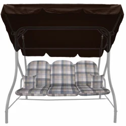 Poduszki na huśtawkę ogrodową 150cm, komplet z jaśkami i daszkiem w kratkę, kolor jasnoszary.
