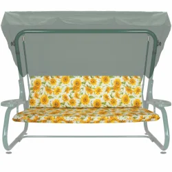 Poduszki ogrodowe 180cm na huśtawkę, żółte kwiaty na białym tle.