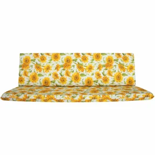 Poduszka ogrodowa 150cm na huśtawkę. Kwiatowy wzór w słoneczniki na białym tle.