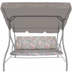 Poduszka ogrodowa 150cm na huśtawkę, w kwiatowy wzór, szara z kolorowymi akcentami.