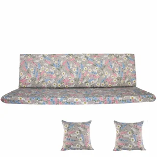 Poduszka ogrodowa 150cm na ławkę z jaśkami, w kwiatowy wzór w pastelowych kolorach. Idealna na taras lub do ogrodu.