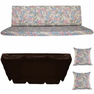 Poduszki ogrodowe 150cm na huśtawkę w kolorowe kwiaty, z jaśkami i daszkiem. Idealne do ogrodu.