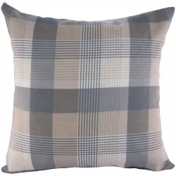Poduszka dekoracyjna na sofę, wzór krata, szaro-beżowa kolorystyka.