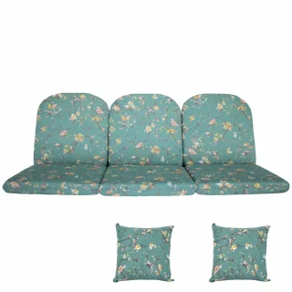 Poduszki ogrodowe 180cm na huśtawkę, z jaśkami. Kolor zielony z kwiatowym wzorem.