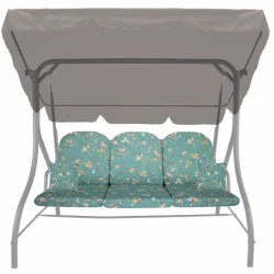 Poduszki ogrodowe 150cm na huśtawkę z jaśkami  w kwiatowy wzór na zielonym tle.