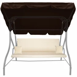 Poduszka na huśtawkę ogrodową 150cm, komplet z jaśkami i daszkiem, kremowy beż. Idealna na taras lub do ogrodu.