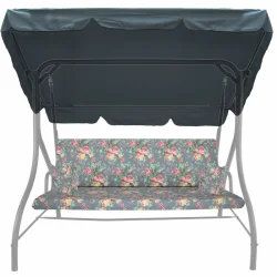 Poduszki ogrodowe na huśtawkę, rozmiar 150cm, z jaśkami i daszkiem, w kwiatowy wzór.