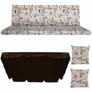 Poduszki ogrodowe 150cm na ławkę z jaśkami i daszkiem, wzór kwiatowy. Idealne na huśtawkę.