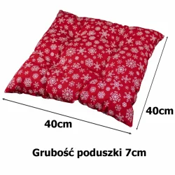 Poduszka na krzesło 40cmx40cm, pojedyncza sztuka, czerwona w białe śnieżynki.