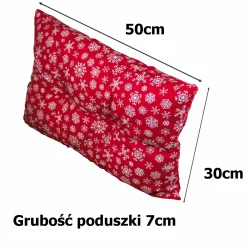 Poduszka świąteczna 50cmx30cm do domu, pojedyńcza. Czerwona z wzorem płatków śniegu.