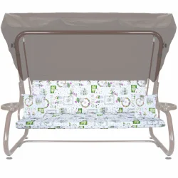 Poduszki 180cm na huśtawkę ogrodową, białe z kolorowym wzorem, z jaśkami.