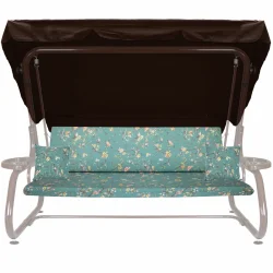 Poduszki na huśtawkę, rozmiar 180cm, do ogrodu, komplet z jaśkami i daszkiem, kolor turkusowy z kwiatowym wzorem.