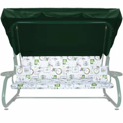 Poduszka ogrodowa 180cm na huśtawkę, z jaśkami i daszkiem, wzór kwiatowy na jasnym tle.