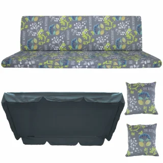 Poduszki ogrodowe 180cm na ławkę z daszkiem i jaśkami, szary wzór kwiatowy. Idealne do ogrodu lub na taras.