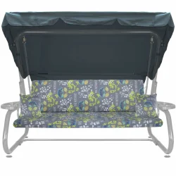 Poduszki na huśtawkę do ogrodu, szary wzór botaniczny, z daszkiem i poduszkami jaśkami. Idealne na taras.