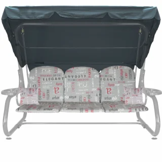 Poduszki na huśtawkę ogrodową 180cm, wzór napisów, z daszkiem.