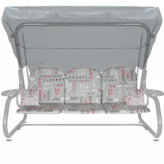 Poduszki na huśtawkę, rozmiar 180cm, do ogrodu, z jaśkami i daszkiem, wzór napisów, kolor szary.