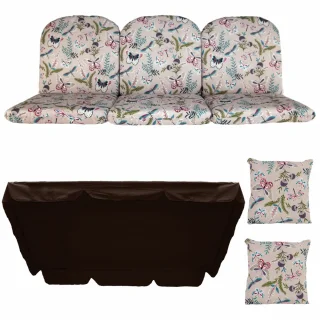 Poduszki ogrodowe 180cm na huśtawkę z jaśkami i daszkiem, wzór kwiatowy.