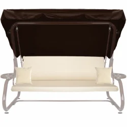 Poduszka na huśtawkę ogrodową 180cm, w kolorze kremowym z brązowym daszkiem, z dwoma jaśkami.