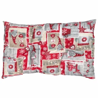 Poduszka dekoracyjna 50cmx30cm na kanapę, bożonarodzeniowa. Wzór świąteczny w czerwieni i szarości.