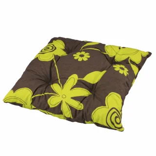 Poduszka na krzesło w kwiatowy wzór, brązowo-zielona. Pojedyncza sztuka.
