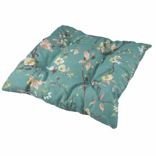 Poduszka na krzesło 40x40 cm, pojedyncza sztuka, turkusowa z kwiatowym wzorem.