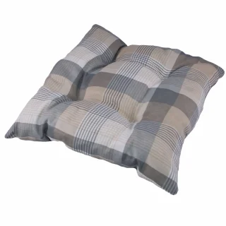 Poduszka na krzesło, pojedyncza sztuka, w szaro-beżową kratkę.