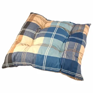 Poduszka na krzesło, pojedyncza sztuka, w niebiesko-beżową kratę.