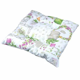 Poduszka na krzesło 40cmx40cm, pojedyncza sztuka, biała z kolorowym wzorem kwiatowym.