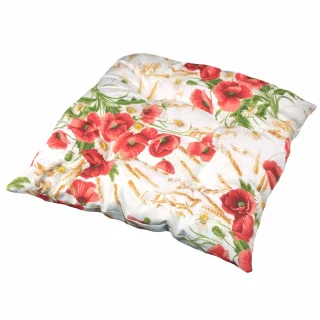 Poduszka na krzesło, pojedyncza sztuka, z wzorem kwiatowym w czerwone maki i zielone liście.