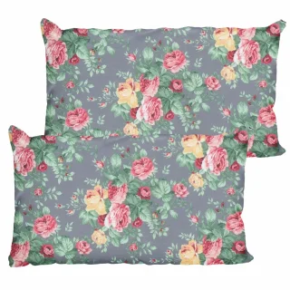 Zestaw jaśków dekoracyjnych na kanapę, w szarościach z kwiatowym wzorem w różnobarwne róże.