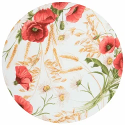 Jaśki dekoracyjne na sofę z motywem kwiatów polnych. Dominują czerwone maki i zboża na białym tle.