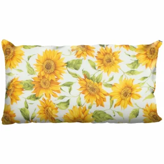 Poszewka dekoracyjna na poduszkę do domu, pojedyncza, z wzorem słoneczników na białym tle.