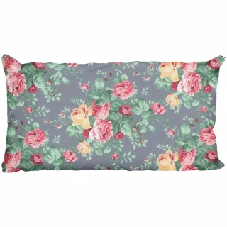 Pojedyncza poszewka dekoracyjna na poduszkę do domu z motywem kwiatowym w odcieniach różu i zieleni na szarym tle.