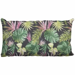 Poduszka dekoracyjna na kanapę z motywem liści tropikalnych w zieleni i różu. Pojedynczy produkt.
