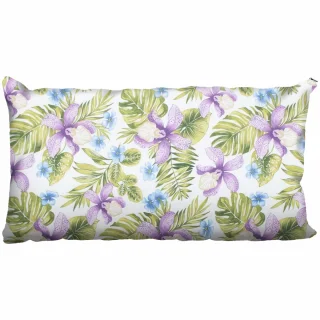 Pojedyncza poszewka dekoracyjna na poduszkę z motywem kwiatowym, w odcieniach zieleni i fioletu, idealna do domu.