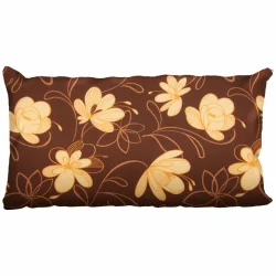 Poduszka dekoracyjna na sofę z kwiatowym wzorem w odcieniach brązu i beżu.