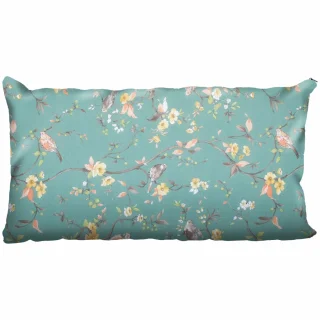 Poszewka dekoracyjna na poduszkę do domu. Zielona z motywem kwiatów i ptaków.