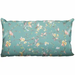 Jasiek dekoracyjny na sofę, pojedynczy, zielony z wzorem kwiatów i ptaków.