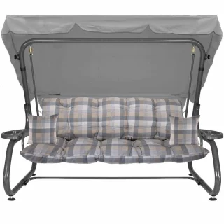 Huśtawka ogrodowa z szarym wzorem, pełny zestaw. Idealna do ogrodu.