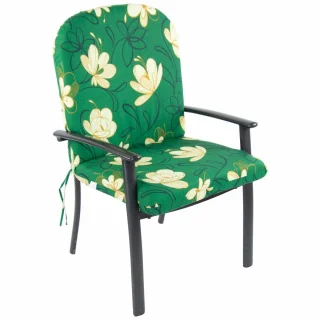 Poduszka na fotel ogrodowy, pojedyncza sztuka, zielona w jasnożółte kwiaty.