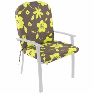 Poduszka na fotel ogrodowy, pojedyncza sztuka, brązowa z żółtym kwiatowym wzorem.